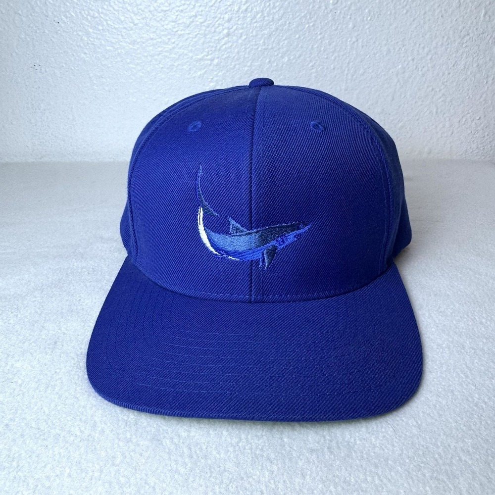 Classics Yupoong Shark Hat Blue SnapBack Cap Wool Blend Embroidered Sea Ocean